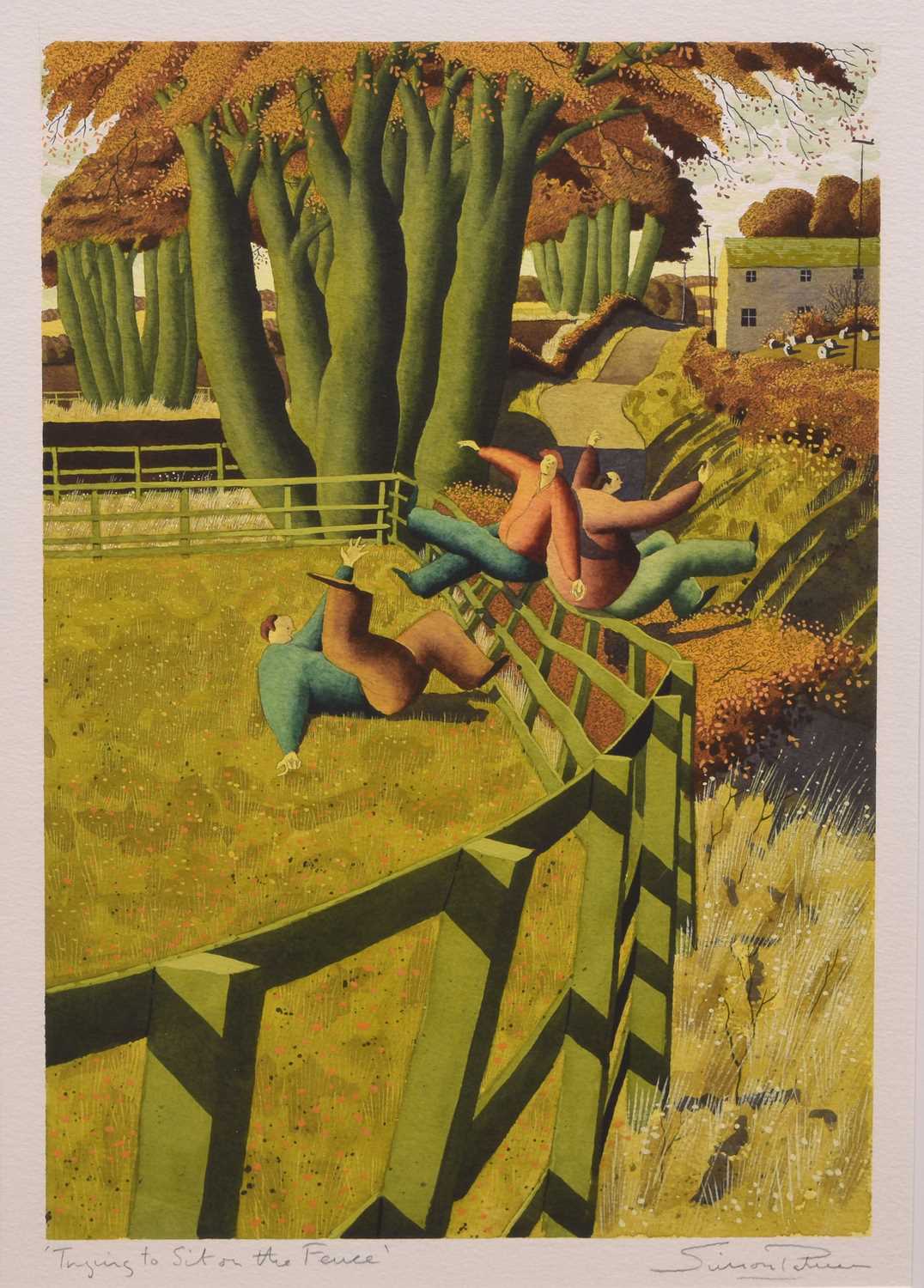 Lot Simon Palmer (British, b.1956) - Watercolour - 'Trying to Sit on the Fence'