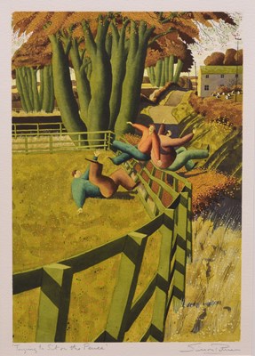 Lot Simon Palmer (British, b.1956) - Watercolour - 'Trying to Sit on the Fence'