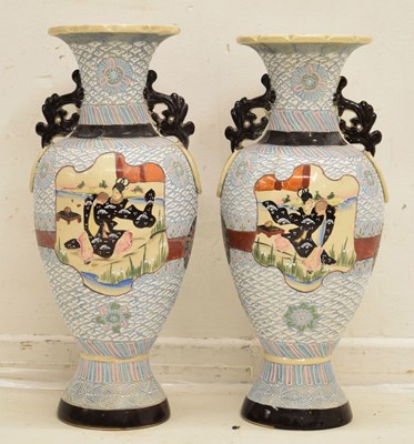 Lot 407 - Large pair of early 20th century Japanese Satsuma pottery vases