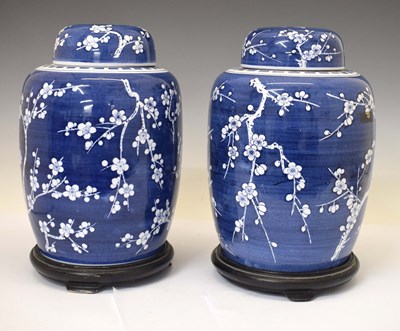 Lot 389 - Pair of Chinese blue and white porcelain ginger jars and covers