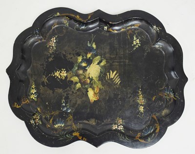 Lot 184 - Large mid Victorian black lacquered papier mâché tray