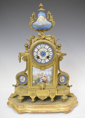 Lot 536 - 19th century French gilt metal and porcelain mounted mantel clock