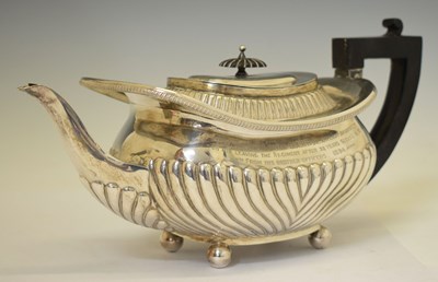 Lot 107 - Victorian silver teapot with half gadroon decoration