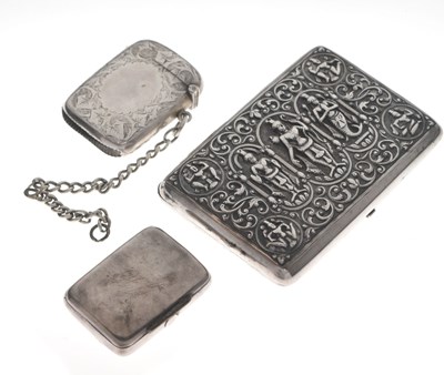 Lot 86 - Edward VII silver vesta case, a Victorian example ,and a white metal cigarette case