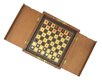 Lot 190 - 20th century mahogany cased travelling chess set