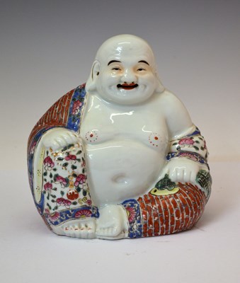 Lot 390 - Chinese ceramic Maitreya Buddha, modelled wearing open robes
