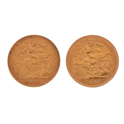 Lot 132 - Two Edward VII gold half sovereigns