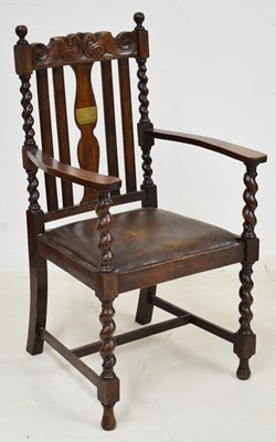 Lot 585 - Welsh Eisteddfod type oak chair, 1931