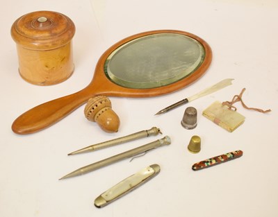 Lot 185 - Carved thimble box in the form of an acorn, Festival of Britain folding knife, etc