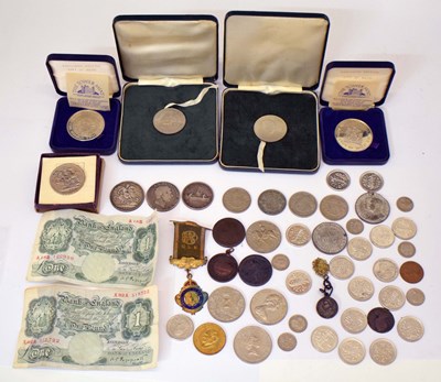 Lot 256 - Collection of coins, banknotes, and medallions