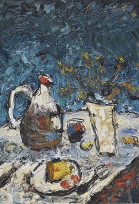 Lot 432 - Barrington Tabb (British, 1934-2022) - Oil on board - 'A Still Life That Sings With Joy'