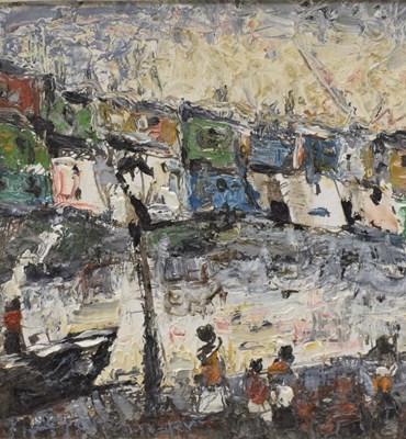 Lot 430 - Barrington Tabb (British, 1934-2022) - Oil and felt tip on board - 'Brixham Harbour'