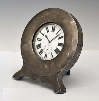 Lot 200 - Edward VII silver fronted easel desk clock case, with a nickel cased 'goliath' pocket watch