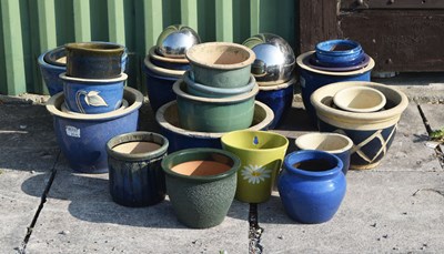 Lot 637 - Collection of mainly blue glazed garden planters and pots