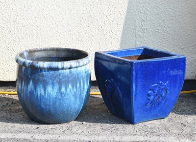 Lot 631 - Two blue glazed garden planters
