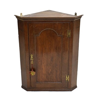 Lot 586 - 19th century oak wall hanging corner cupboard