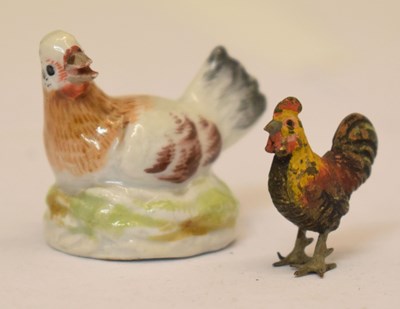 Lot 428 - 20th century Meissen miniature model of a nesting chicken, etc