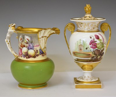 Lot 395 - 19th century lidded urn painted urn in the Swansea manner, together with a Hicks & Meigh jug