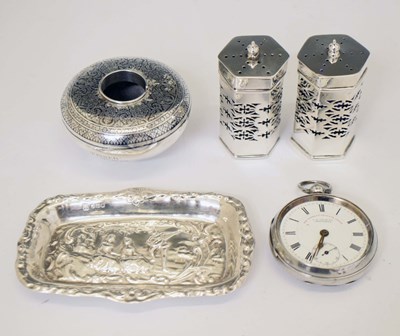 Lot 192 - Pair of George V silver condiments, a Thai white metal vase, etc