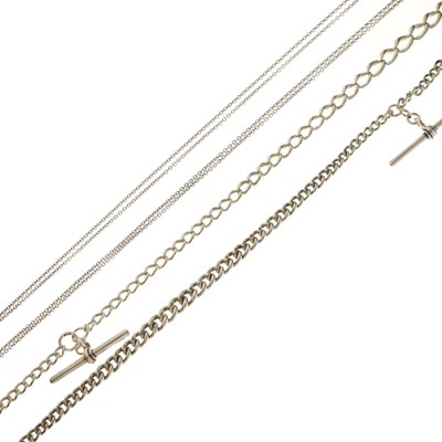 Lot 85 - Two silver Alberts and a long chain