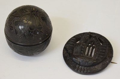 Lot 269 - Late 19th / early 20th century Irish bog oak inkwell and brooch