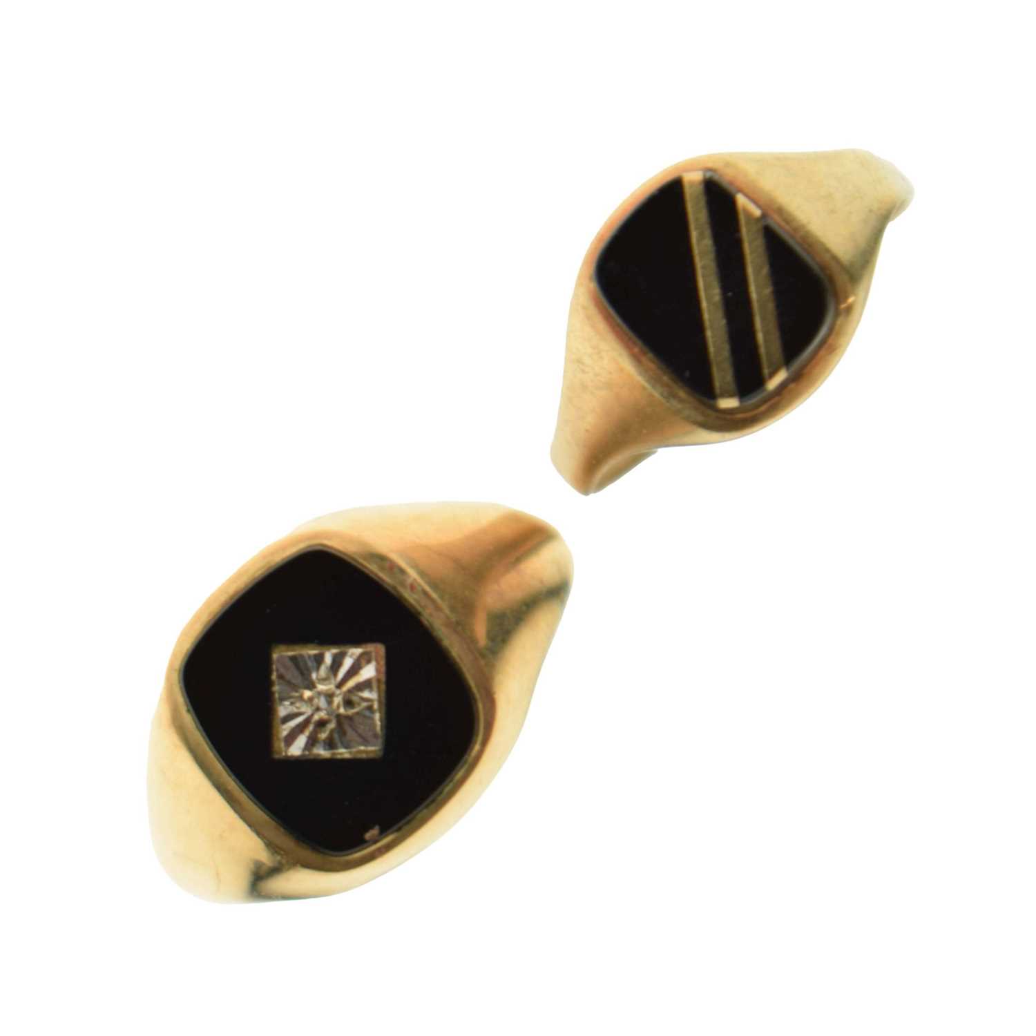 Lot 30 - Two black onyx 9ct gold signet rings