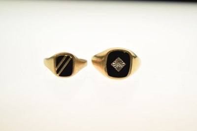 Lot 30 - Two black onyx 9ct gold signet rings