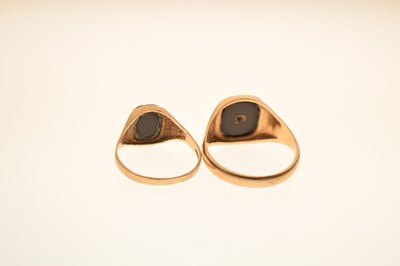 Lot 30 - Two black onyx 9ct gold signet rings