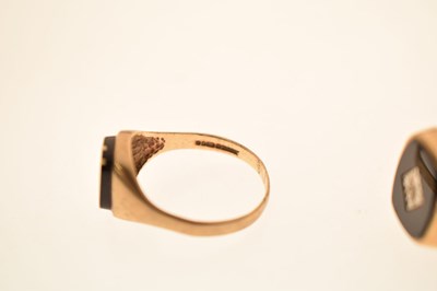 Lot 30 - Two black onyx 9ct gold signet rings