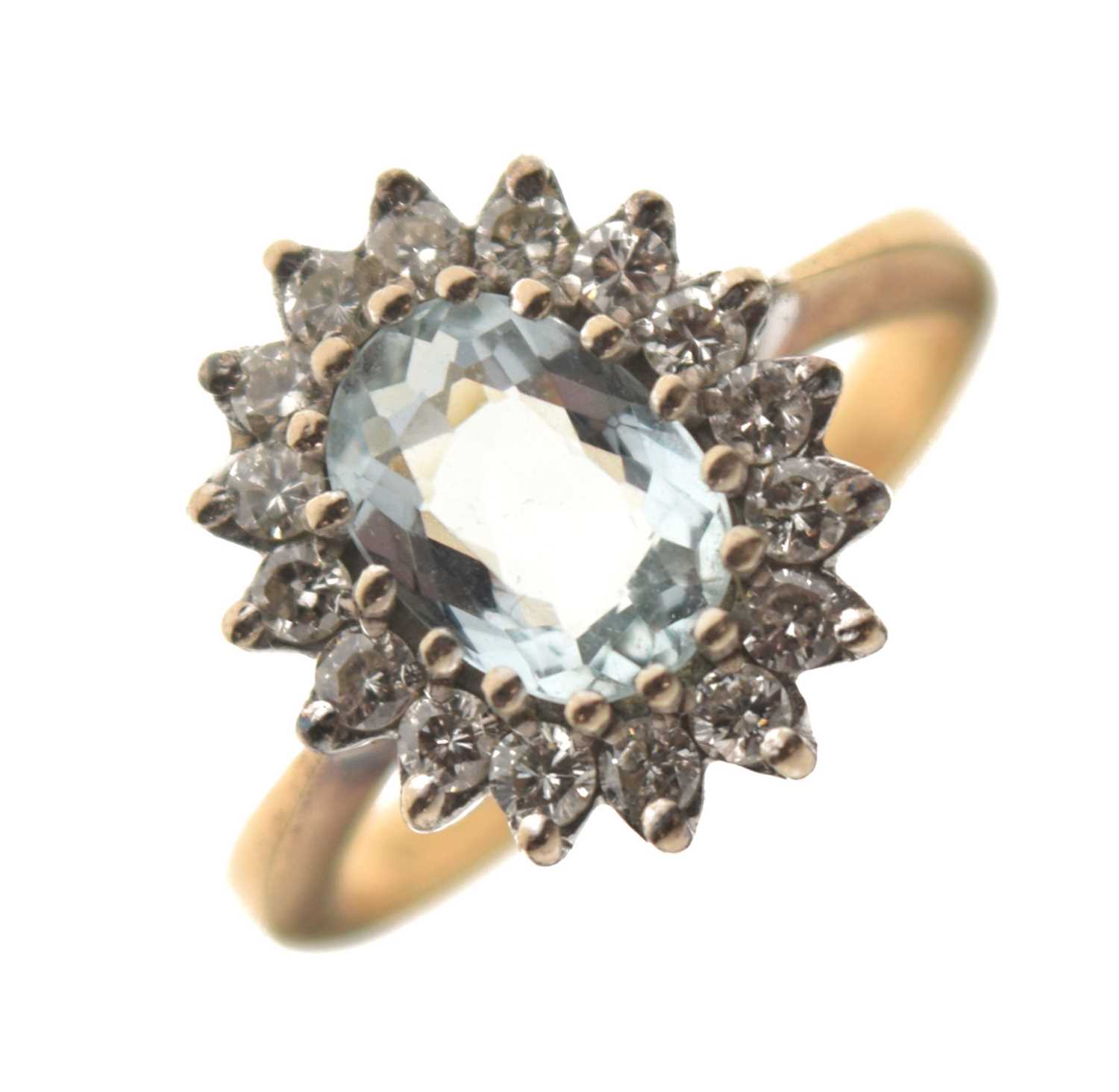 Lot 9 - Aquamarine and diamond 18ct gold cluster ring