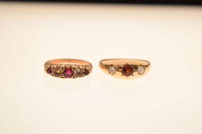 Lot 22 - 9ct gold three-stone gypsy ring and a gypsy set ring (2)