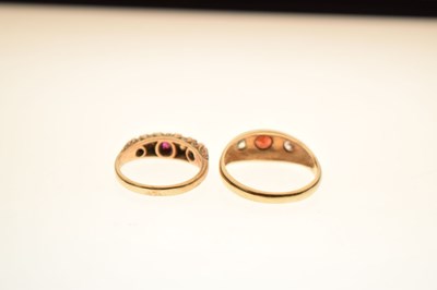 Lot 22 - 9ct gold three-stone gypsy ring and a gypsy set ring (2)