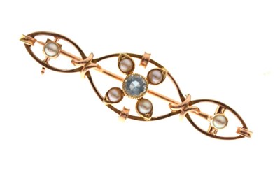 Lot 23 - Pearl and gem set brooch, cased