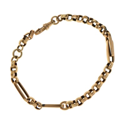 Lot 118 - Antique yellow metal belcher and bar link watch chain (a/f)