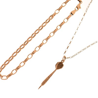 Lot 98 - 9ct gold dart pendant necklace, anda 9ct gold ankle chain