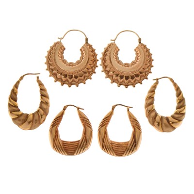 Lot 135 - Three pairs of 9ct gold earrings