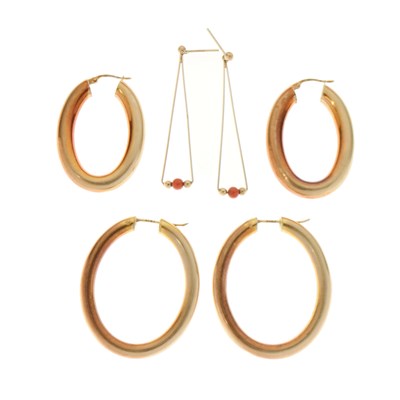 Lot 136 - Three pairs of 9ct gold earrings