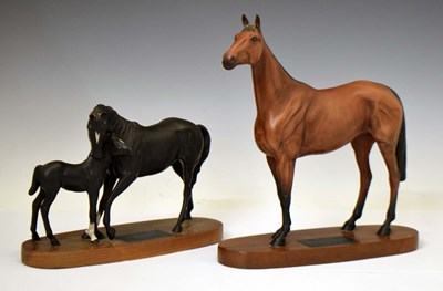 Lot 414 - Connoisseur Models by Beswick - 'Red Rum' and 'Black Beauty and Foal'