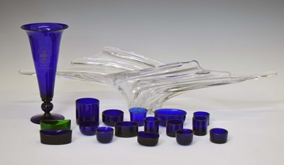 Lot 388 - French freeform elongated bowl, Bristol blue glass, and salt liners