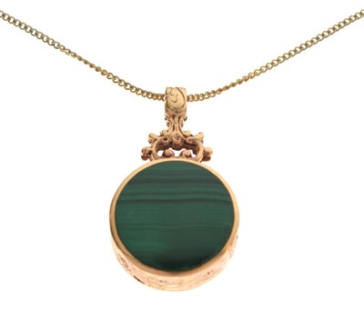 Lot 43 - Malachite and Blue John 9ct gold pendant