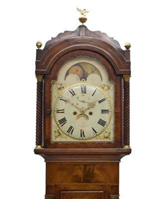 Lot 545 - Early 19th century inlaid mahogany cased 8-day painted dial longcase clock