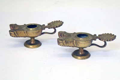 Lot 281 - Pair of 19th century bronze copies of Roman oil lamps