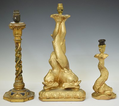Lot 309 - Three gilt table lamps