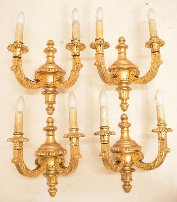 Lot 298 - Set of four giltwood two branch wall sconces