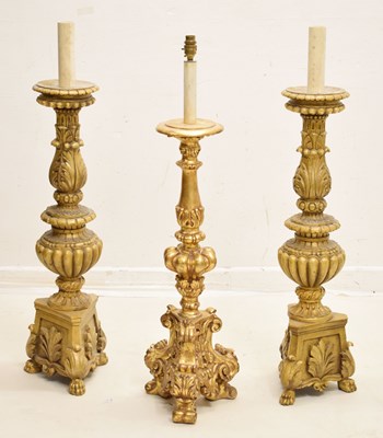 Lot 308 - Large pair of Italian style gilt table lamps plus another single example