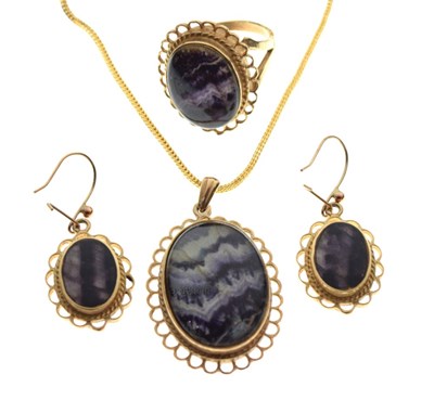 Lot 79 - Suite of 9ct gold Blue John set jewellery