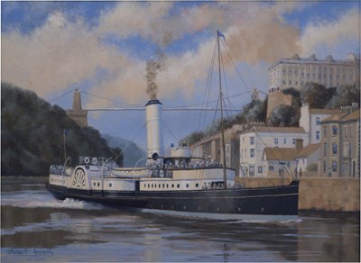 Lot 482 - Stuart Booth (Modern) - Oil on canvas - Paddle Steamer 'Ravenswood'