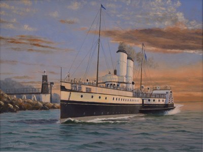 Lot 483 - Stuart Booth (Modern) - Oil on canvas - Paddle steamer 'Britannia'