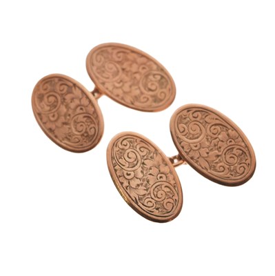 Lot 142 - Pair of 9ct rose gold oval cufflinks