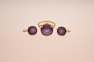 Lot 27 - Synthetic sapphire dress ring and pair of earrings
